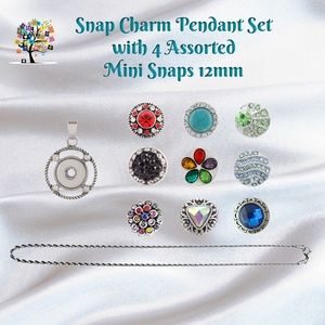 Snap Charm Pendant Set with 4 Assorted Mini Snaps 12mm - Bundle of 6 Items